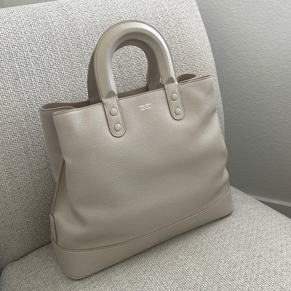 Giorgio Armani Pebbled Leather Flat Handle Shoulder Bag In Beige Cream